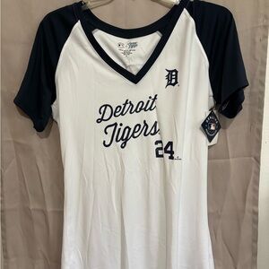 Detroit Tigers Women's V-Neck Top - Navy and White